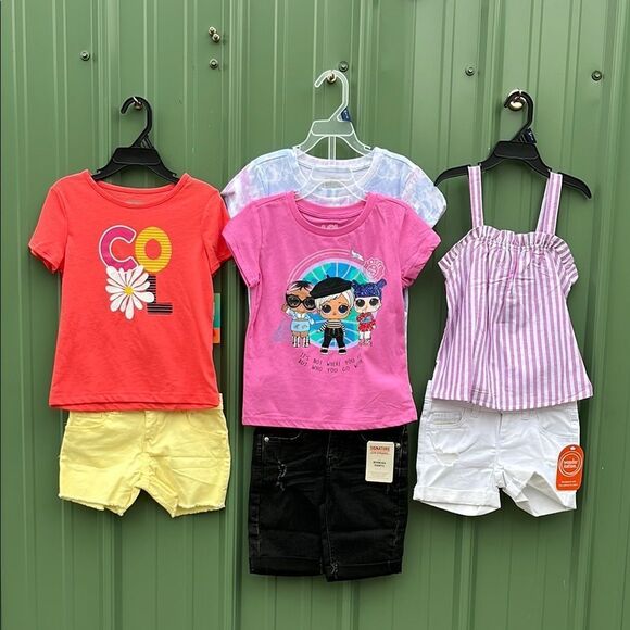 Girls T-Shirts & Shorts 7-Piece Summer Bundle Size 5T - Picture 1 of 11
